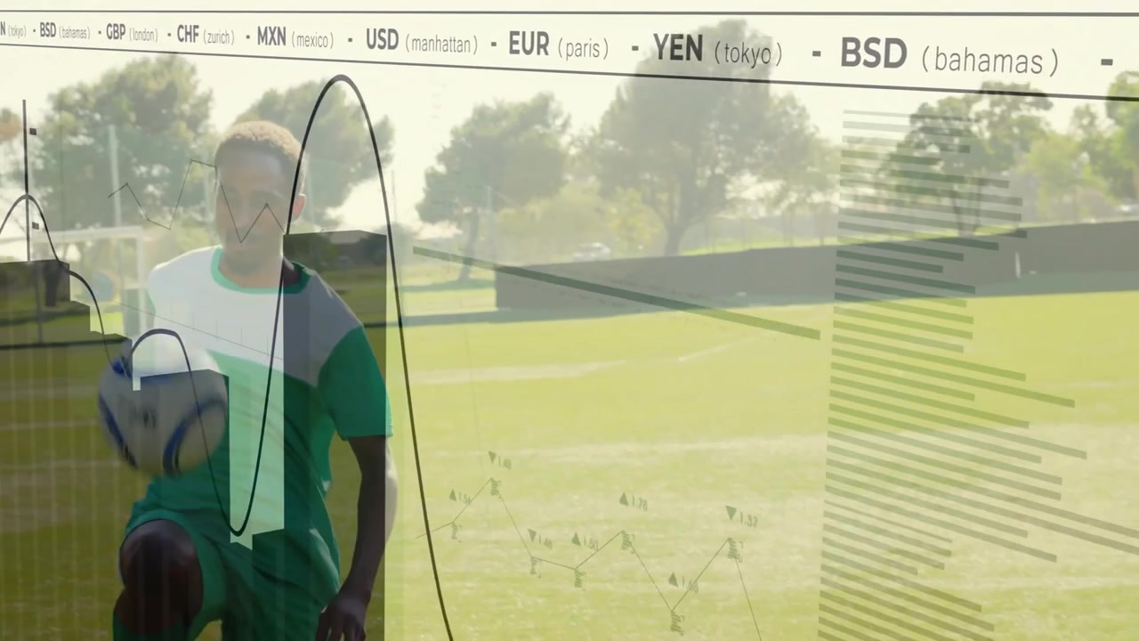 Soccer Player Practicing Ball Control Skills with Digital Data Overlay