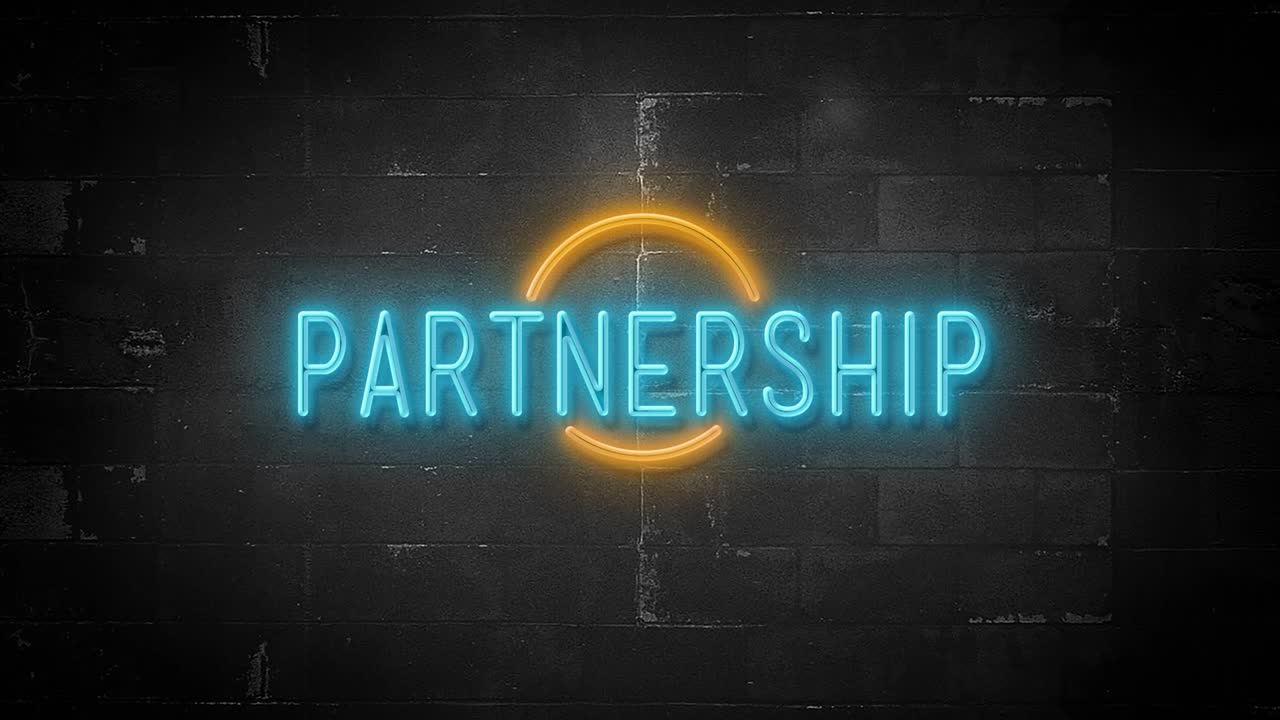 Partnership Message on Flickering Neon Sign in 4K Resolution
