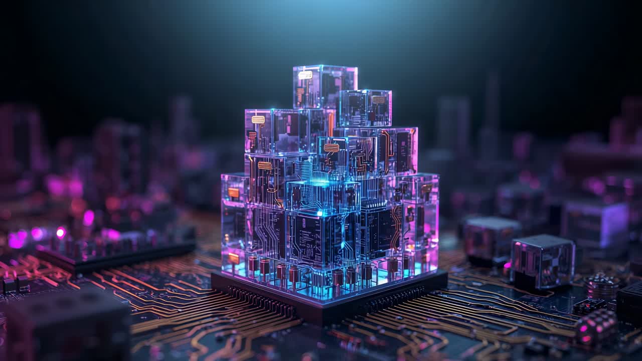 Receiving power, clear cube stack pulsing blue cores and flashing orange nodes on PCB