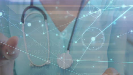 animación de la red de conexiones sobre una doctora caucásica