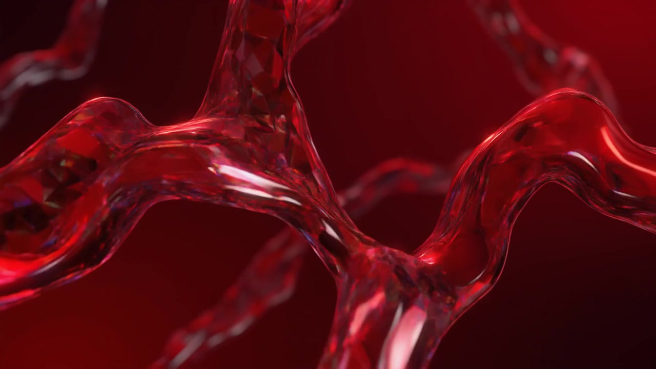 Liquido Rosso Astratto che Scorre in Forme Geometriche Organiche