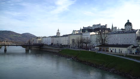 view of the fortress and salzach river in salzburg