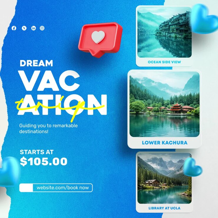 Post sui social media per la promozione di viaggi d'avventura