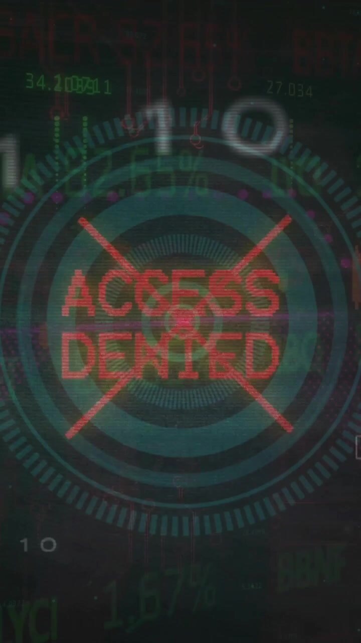 Animation of access denied text, scope and data processing over black background