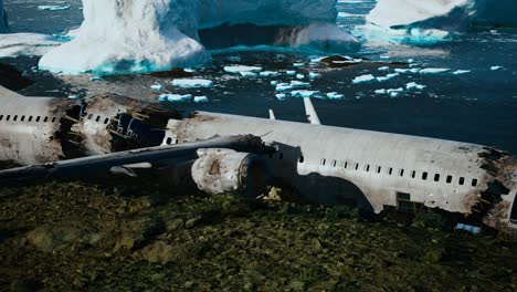 old broken plane on the beach of iceland