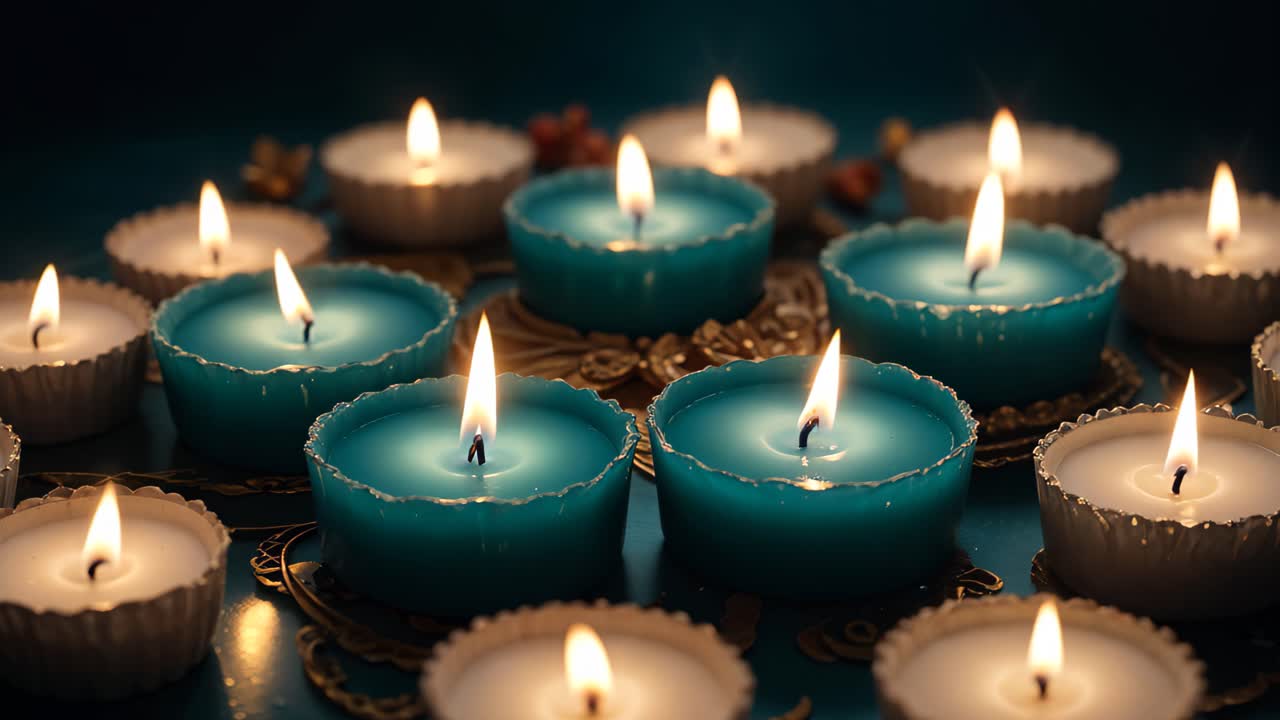 arreglo de velas azules y blancas