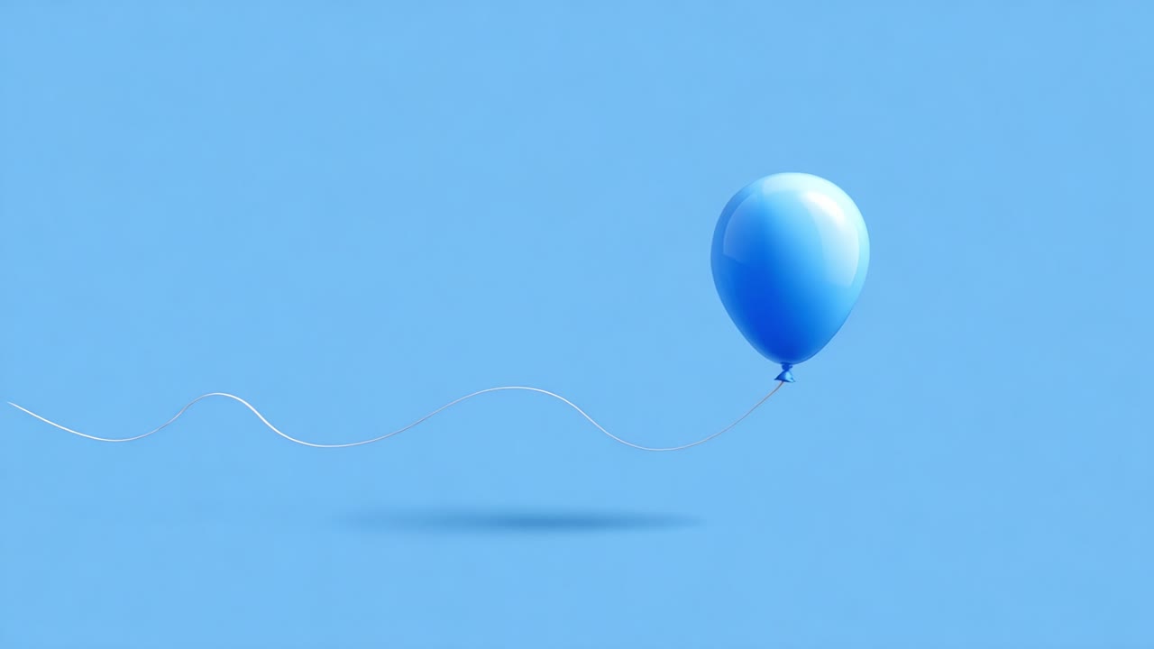 A Serene Journey of a Floating Blue Balloon: Capturing the Elegance and Lightness of Childhood Memories and Joyful Celebrations Against a Calm Blue Backdrop