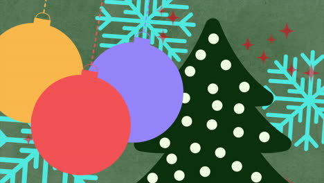 colorful bells on and christmas tree on cartoon background