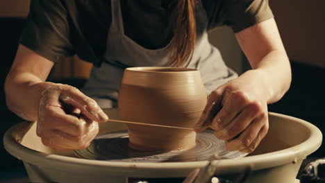 woman shaping pottery on a wheel