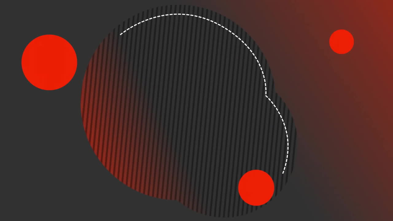 Red circle and dashed line animation over dark striped abstract shape
