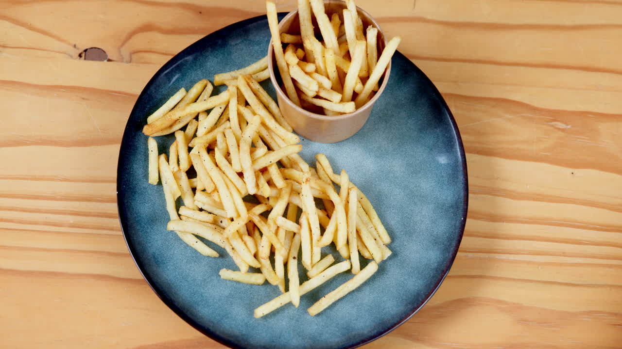 Fast food, french fries and plate with dip