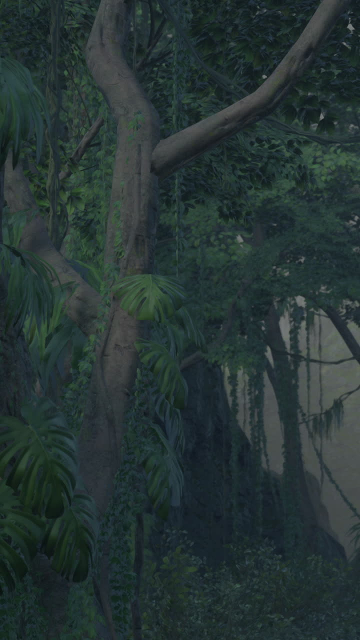 una selva exuberante y cubierta de árboles grandes y follaje denso