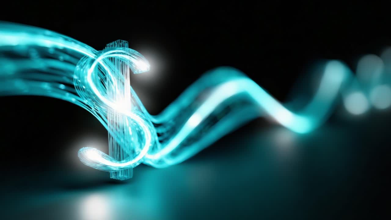 An Abstract Representation of Digital Currency with a Glowing Dollar Sign and Flowing Data Streams in a Dark Background for Financial Technology Concepts