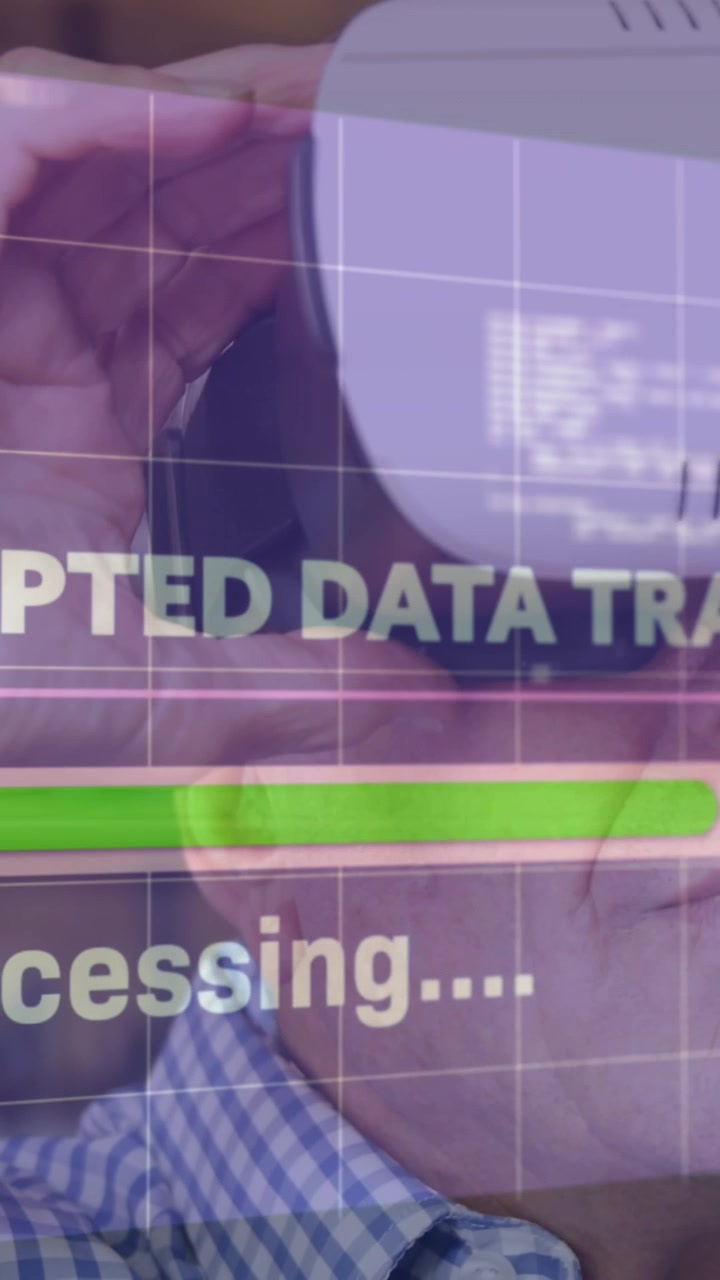 Animation of data processing over man using vr headset