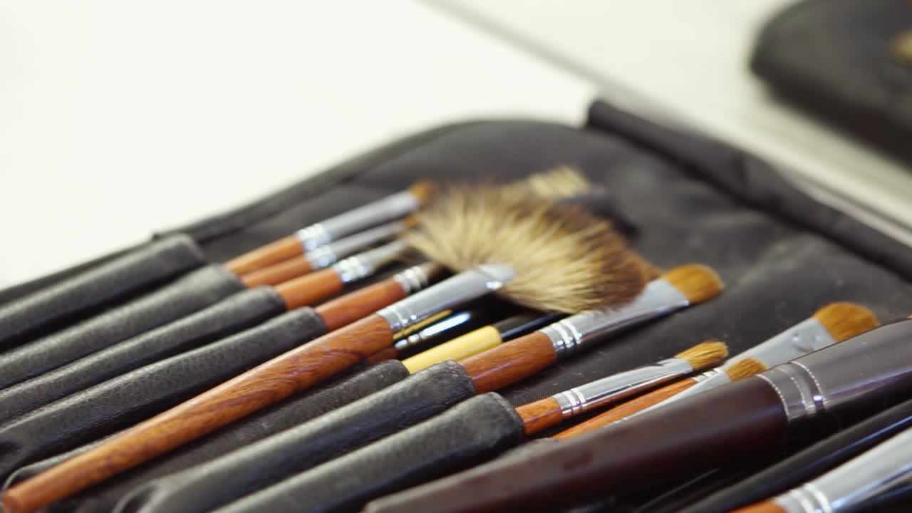 juego de pinceles de maquillaje en el caso