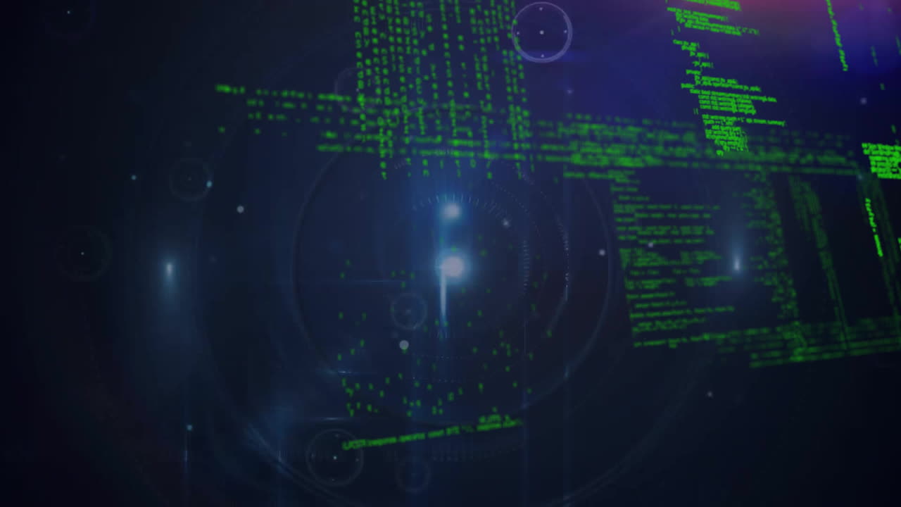 animación del procesamiento de datos sobre un fondo oscuro