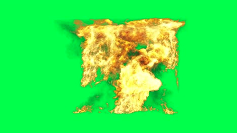 large fire explosion on green screen