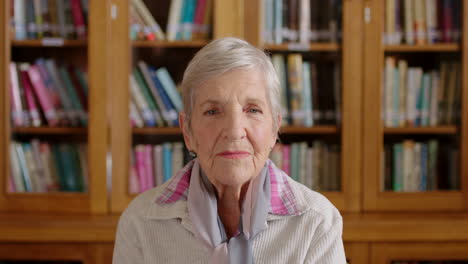 library, senior woman and sad portrait