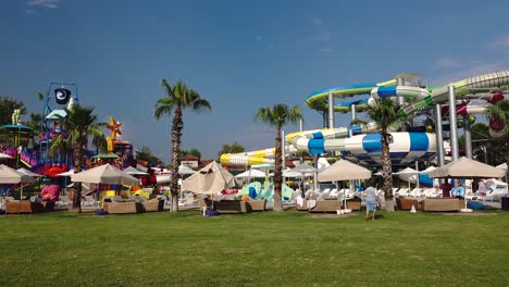 colorful water park with slides and play area