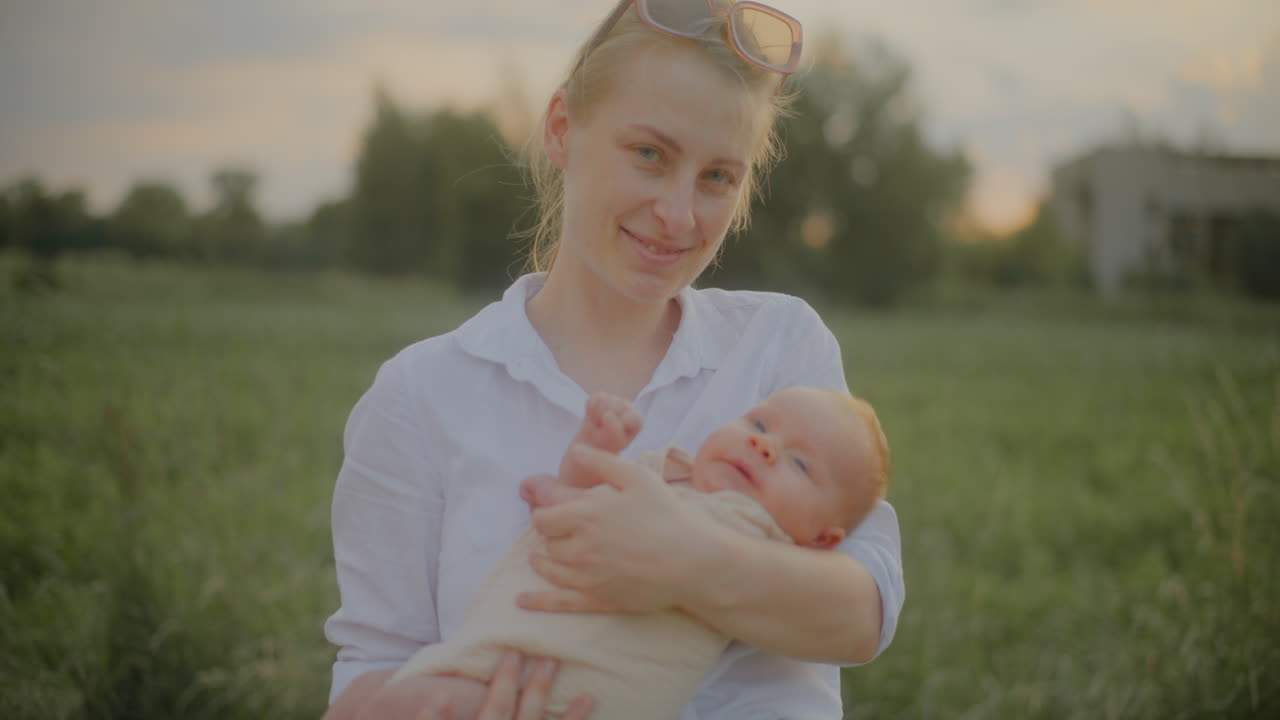 Mother Holding Baby at Sunset