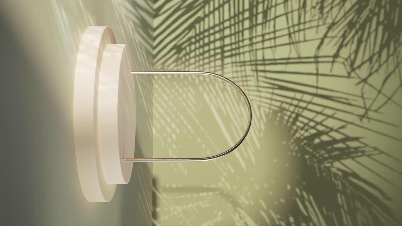 제품 디자인, 3d 렌더링, 3d 일러스트레이션 애니메이션 루프를 위해 노란색 벽과  ⁇  나무 그림자 배경으로 최소한의  ⁇  포디움 디스플레이