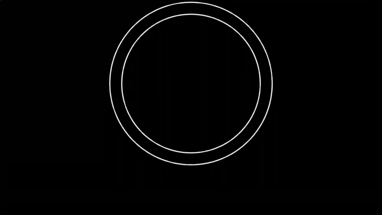 animación de círculos blancos y formas rojas que giran sobre un fondo negro