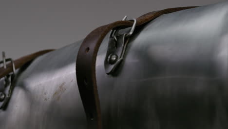 knight's shin leg armor close up