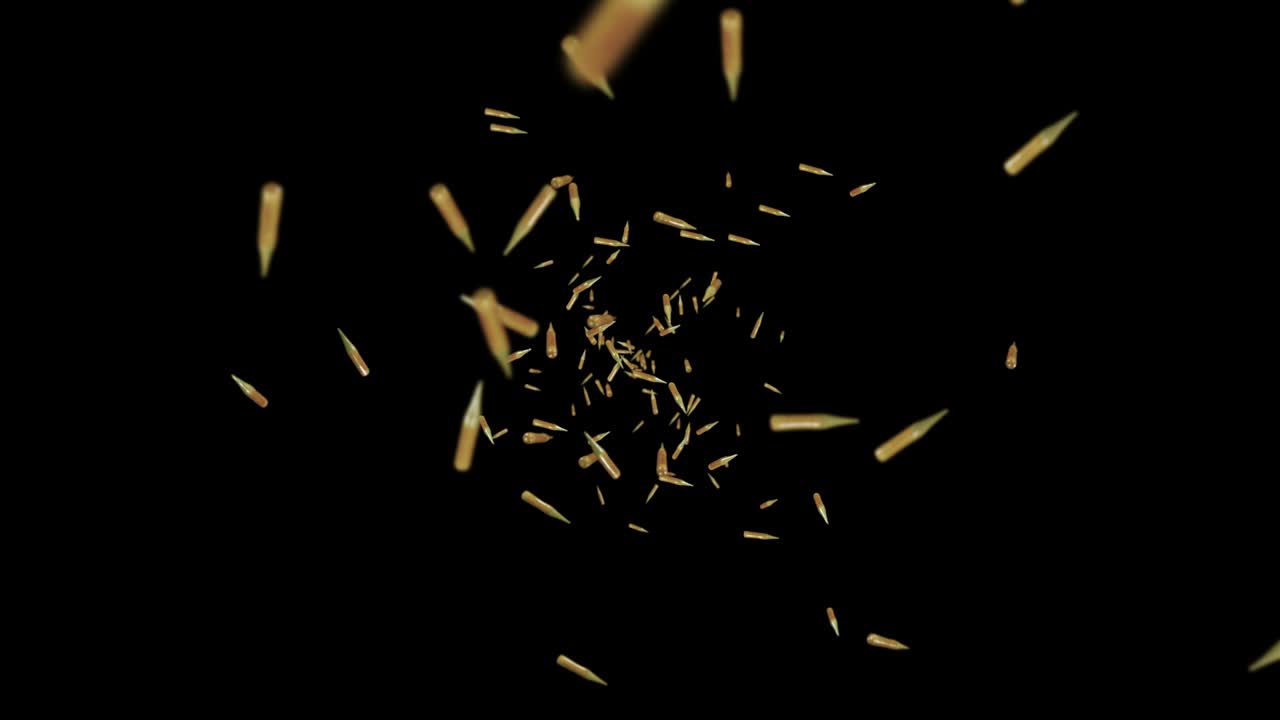 Flying many ammunition bullets on black background. Military concept ...