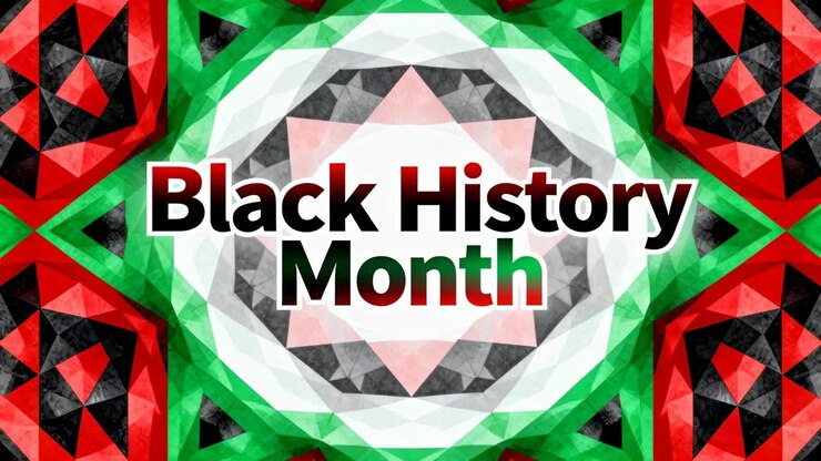 Starting mandala pulsing toward centered Black History Month headline on screen boosting red core