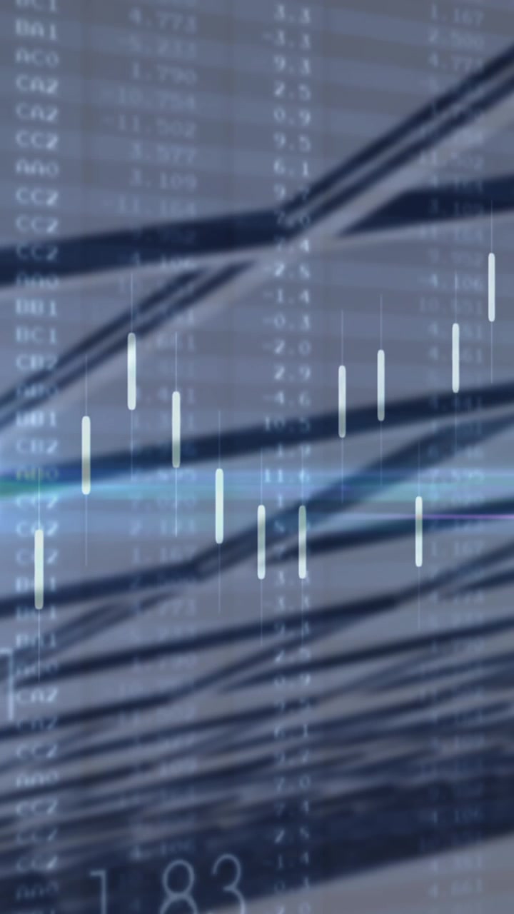 Animazione di elaborazione dati su primo piano di un grattacielo
