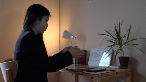 Asian-Woman-Working-From-Home-During-Corona-Virus-Home-Quarantine---medium-shot