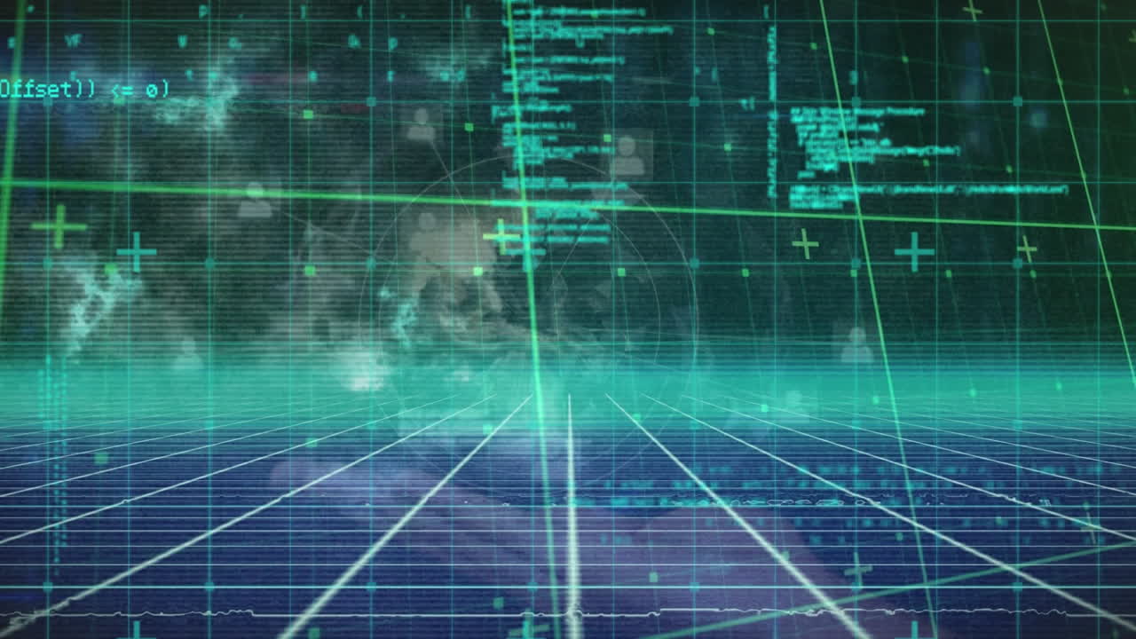 Animation of globe and data processing over grid