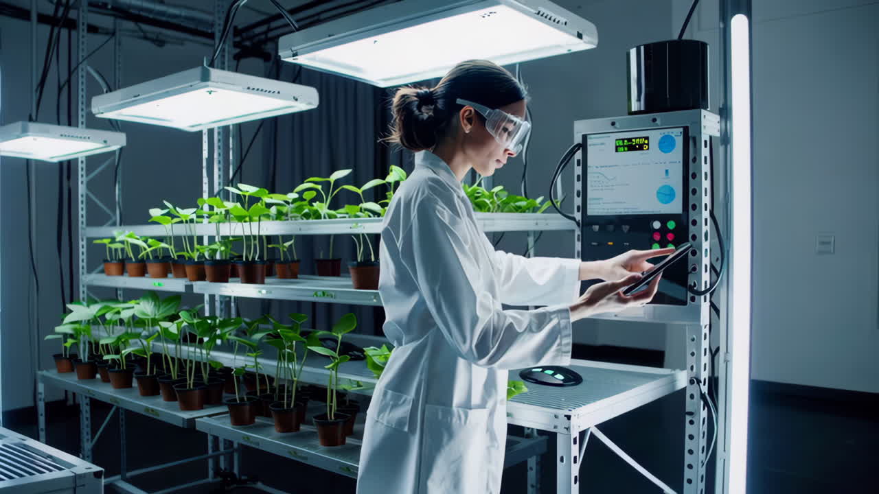 Scientist working in a vertical farming lab