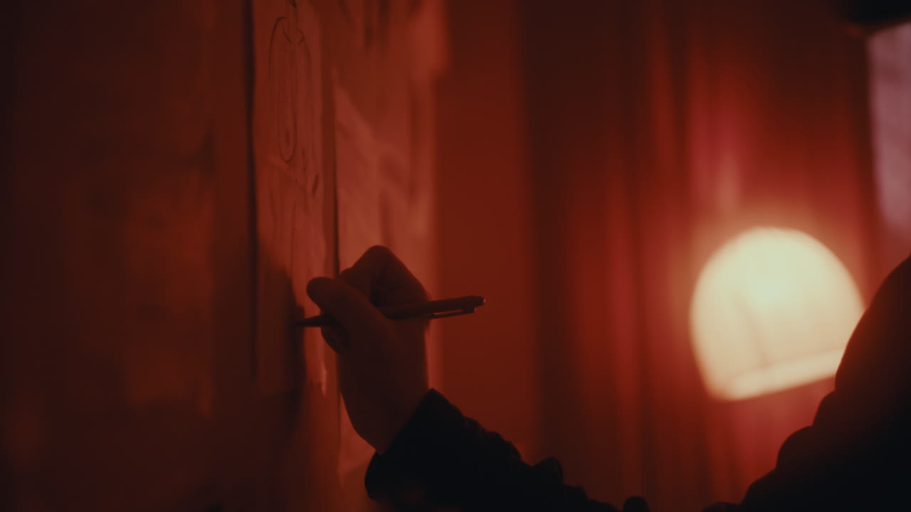 Person drawing on a wall at night