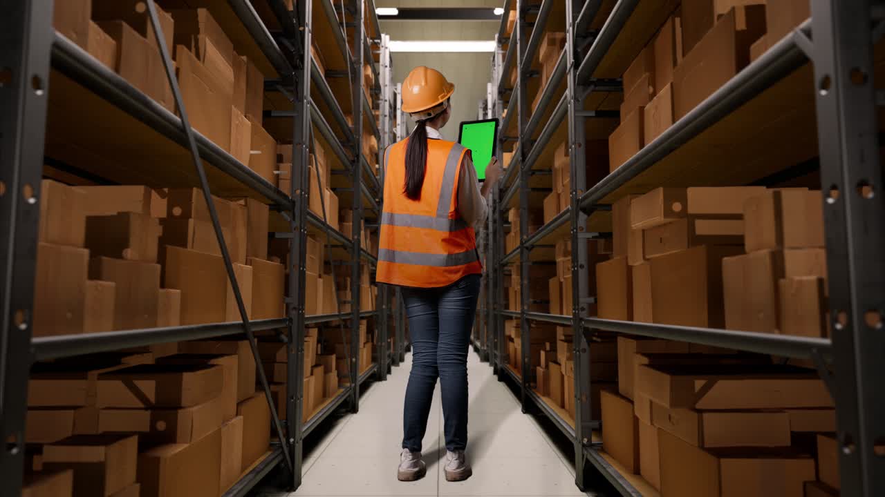 trabajador de almacén que utiliza una tableta para la gestión del inventario