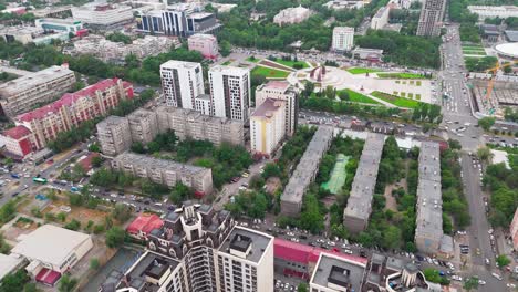 aerial establishing view of bishkek, capital of kyrgyzstan – cityscape and landmarks