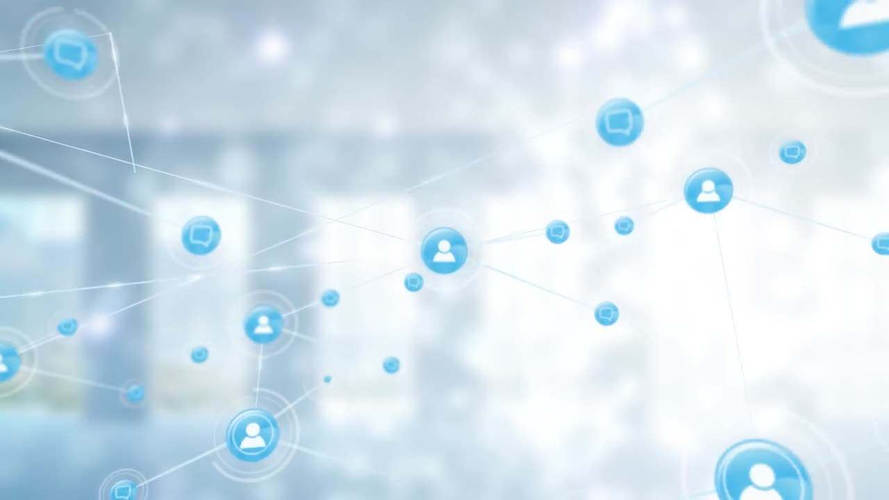 ilustración animada de iconos humanos y signos de mensajes que representan la comunicación global