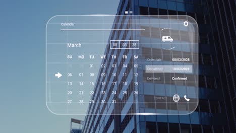 Animation-of-digital-interface-with-data-processing-over-office-building