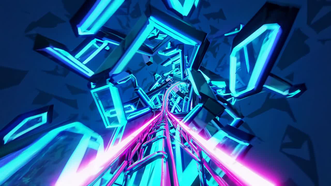 Futuristic video concept with neon lights and geometric shapes