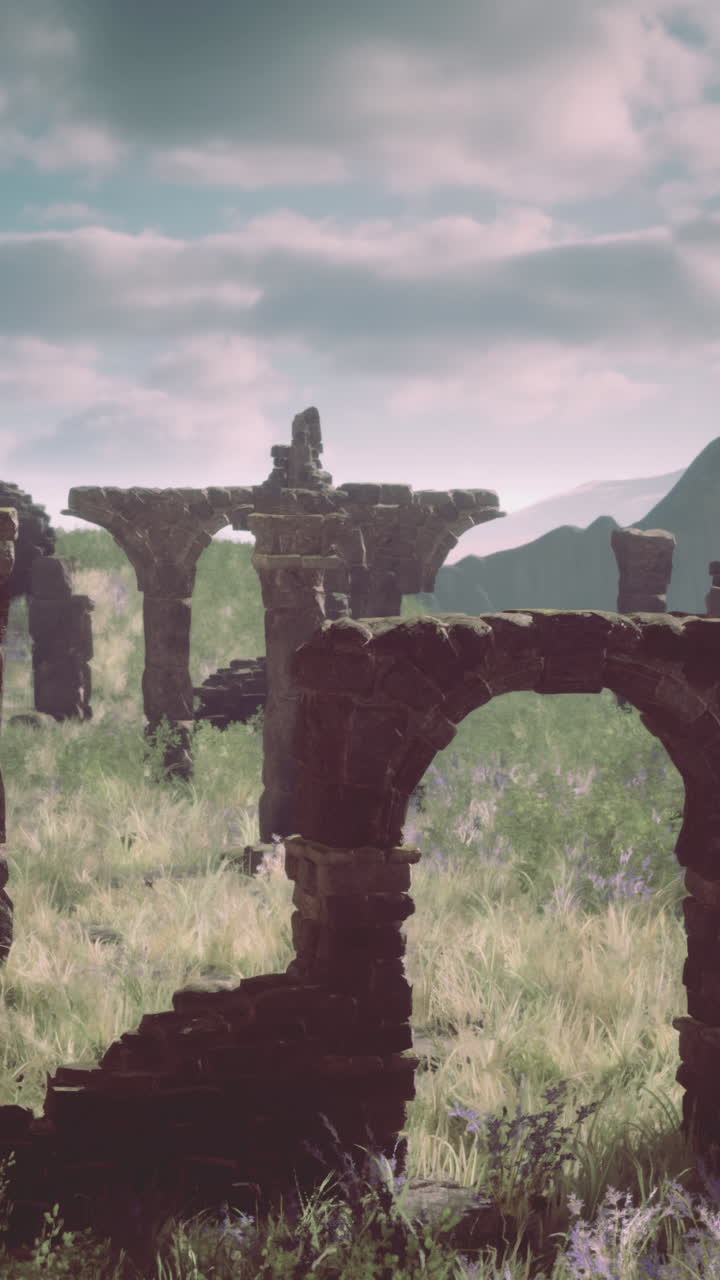 울창 한 풍경 에 있는 고대 유적 들