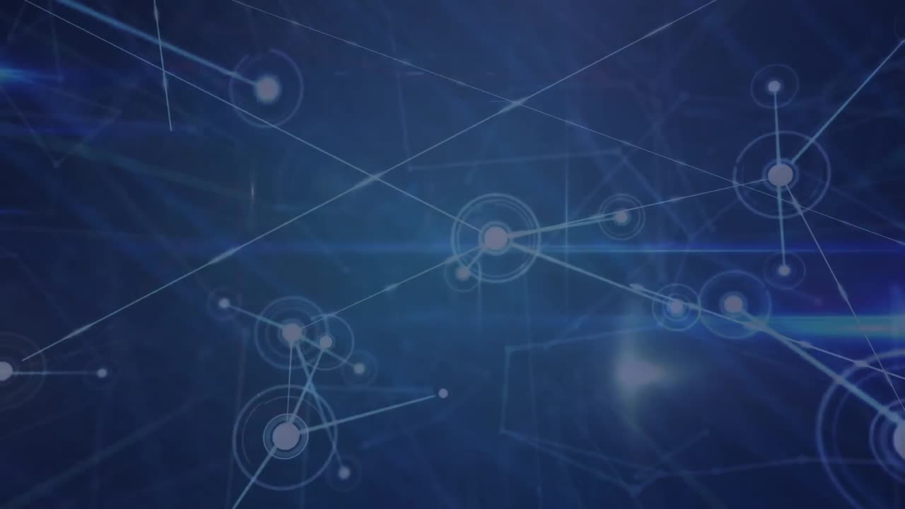 animación de la red de conexiones y senderos de luz contra un fondo azul