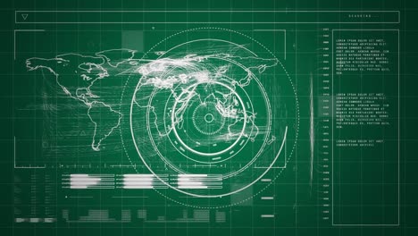 Weltkarte-Und-Daten-Mit-Schwebenden-Rotierenden-Ringen-Auf-Grünem-Hintergrund