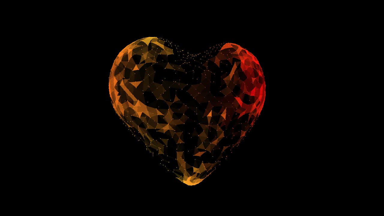 Video di sfondo con animazione 3D a ciclo continuo di un cuore singolo, brillante e luminoso, per eventi o feste