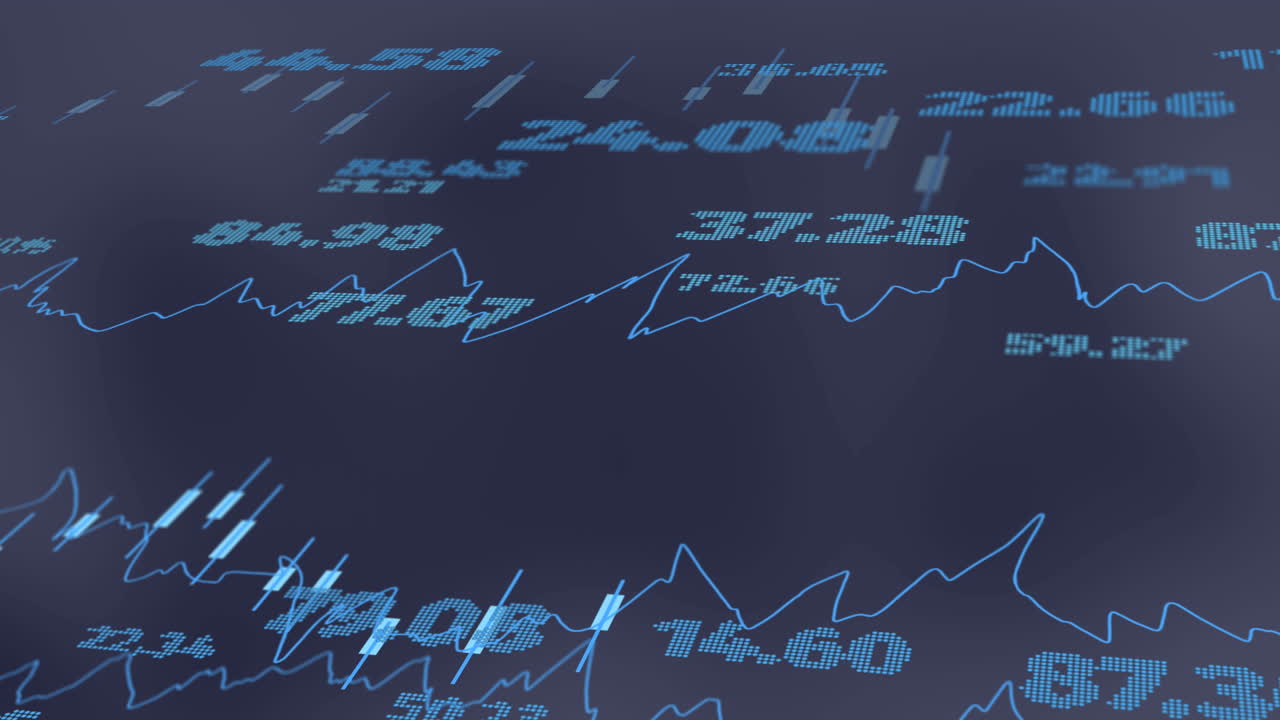 파란색 배경에 대한 증권 시장 데이터 처리의 애니메이션