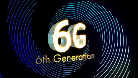 Animation-Der-6.-Generation-6g-über-Sich-Drehenden-Linien-Auf-Schwarzem-Hintergrund