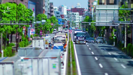 a timelapse of the miniature traffic jam at the urban street in tokyo