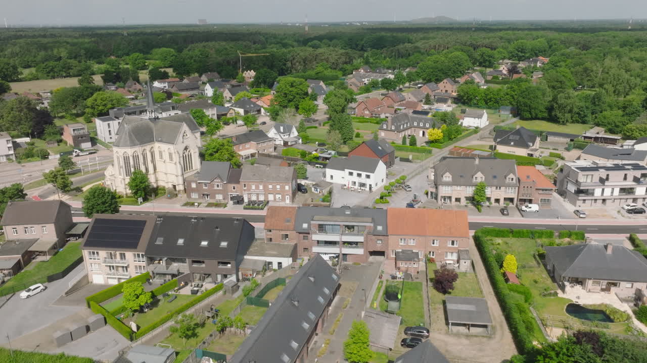 Sint-Jozef Church in Wiemesmeer Village on a Sunny Day - Aerial View