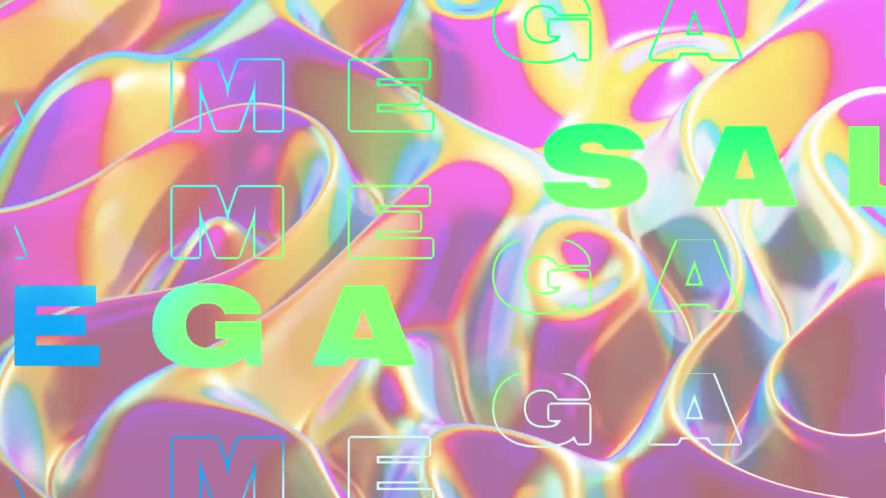 움직이는 다채로운 액체 배경 위에 메가 판매 텍스트의 애니메이션