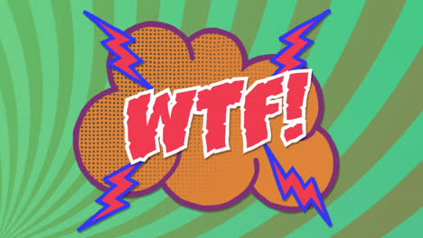 animation of wtf text over vintage speech bubble and stripes