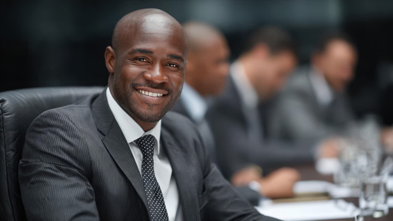Confident Professional Smiling at Boardroom Meeting: A Captivating Glimpse into Business Collaboration and Team Dynamics